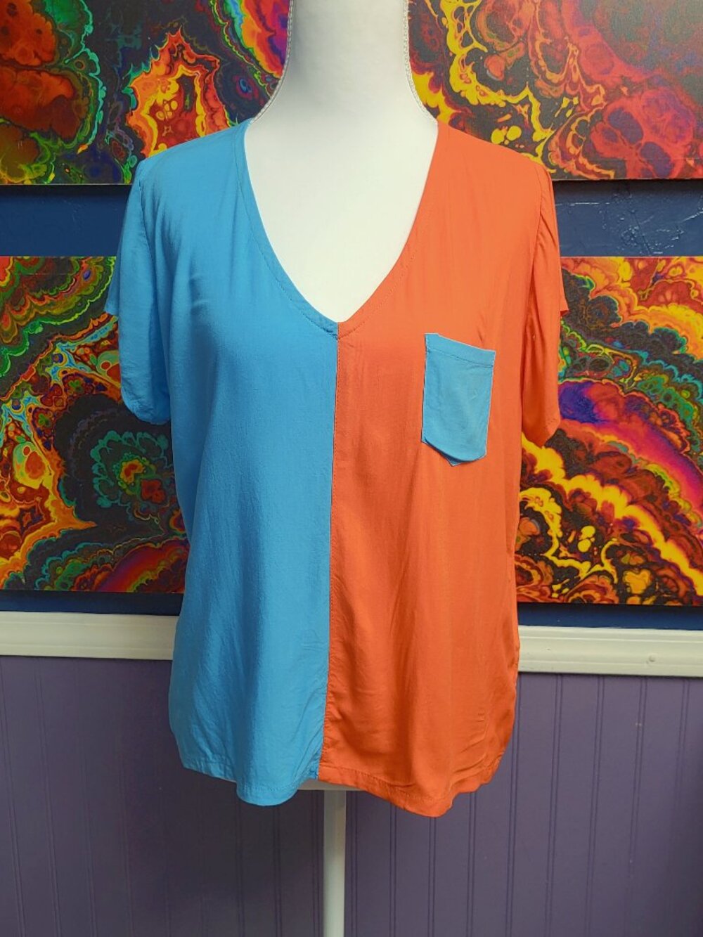 Susan Mango “Beachwear” ~ Sz L ~ Color Block Top ~ Excellent Condition